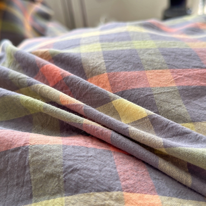 91家纺网 家纺一手货源 找家纺 三沁 2023新款直播纯棉被套四件套全棉色织水洗棉床单式格子简约彩格灰