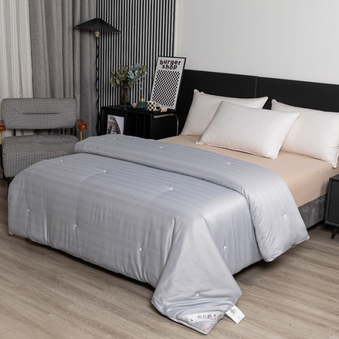 91家纺网 家纺一手货源 找家纺 恒鑫 2025新款全棉提花桑蚕丝夏被春秋被冬被子母被被芯 高级灰