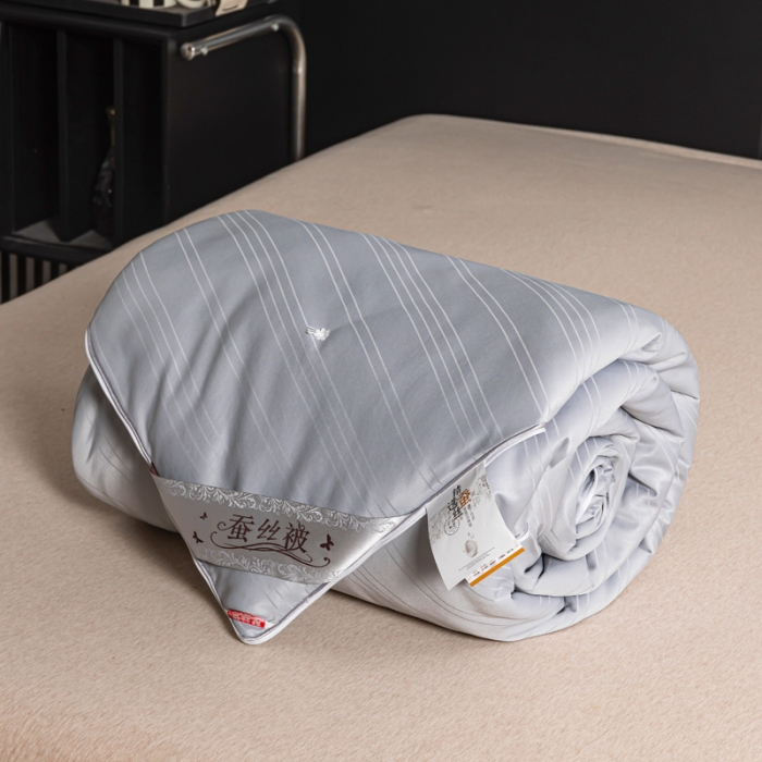 91家纺网 家纺一手货源 找家纺 恒鑫 2025新款全棉提花桑蚕丝夏被春秋被冬被子母被被芯 高级灰