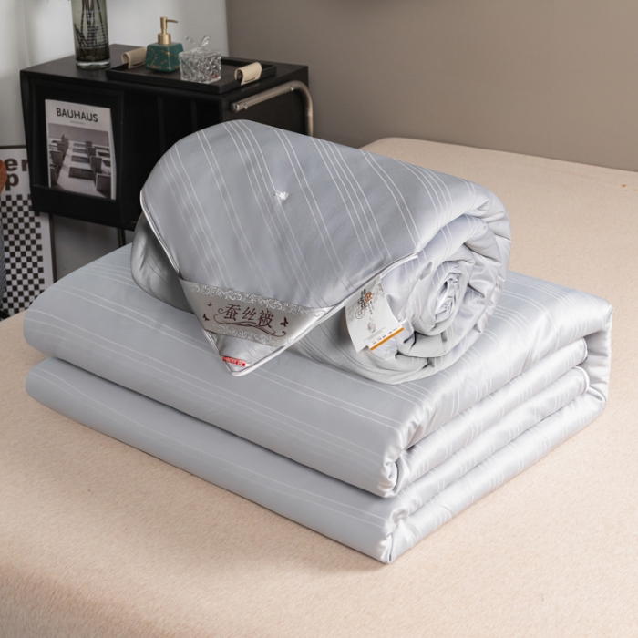 91家纺网 家纺一手货源 找家纺 恒鑫 2025新款全棉提花桑蚕丝夏被春秋被冬被子母被被芯 高级灰