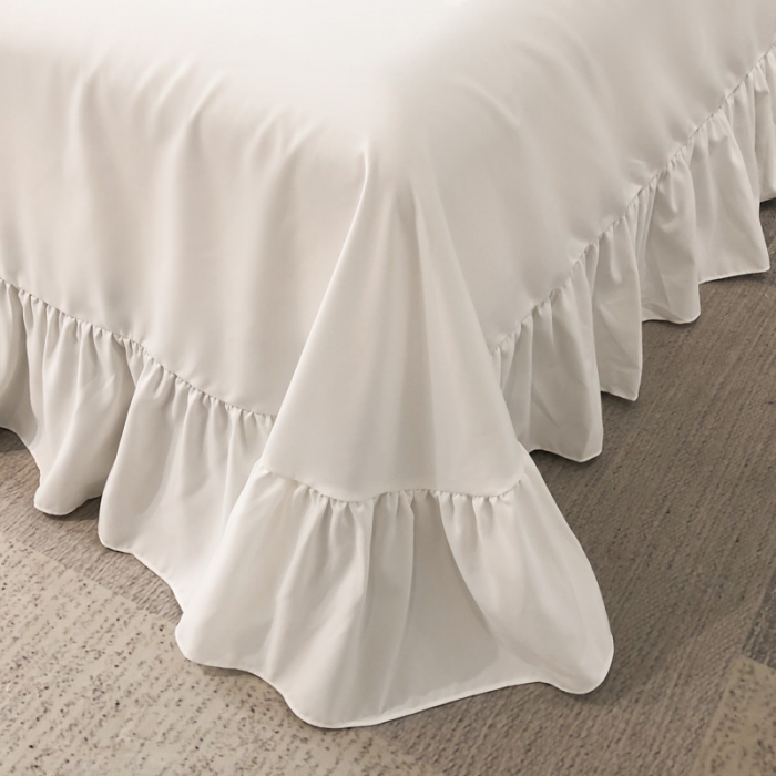 91家纺网 家纺一手货源 找家纺 乐卧家居 2026新款时尚压花撞色织带荷叶边四件套-丽可系列 丽可-白