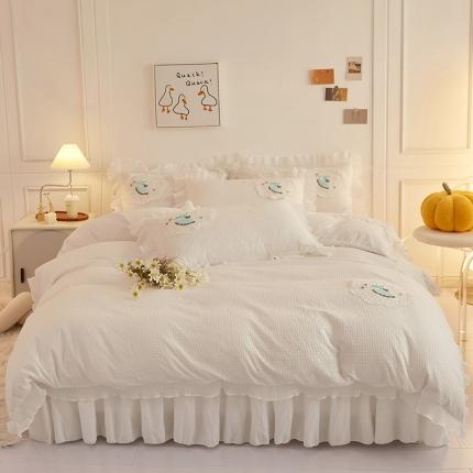 91家纺网 家纺一手货源 找家纺 恋尚 2023新款有机豆豆棉床裙四件套 诺白