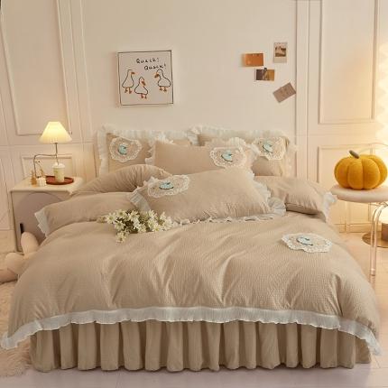 91家纺网 家纺一手货源 找家纺 （总）恋尚 2023新款有机豆豆棉床裙四件套