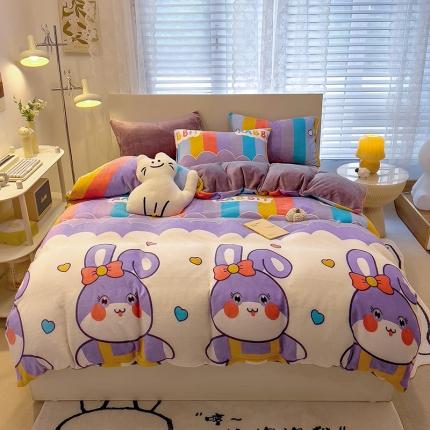 91家纺网 家纺一手货源 找家纺 （总）芃成 2023新款双面牛奶绒印花四件套