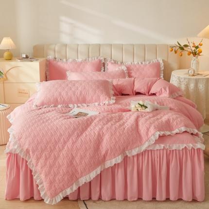 91家纺网 家纺一手货源 找家纺 （总）恋尚 2023新款玛奇朵系列蜜桃棉夹棉床笠式床裙四件套