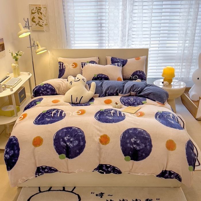 91家纺网 家纺一手货源 找家纺 芃成 2023新款双面牛奶绒印花四件套 安纳瑞