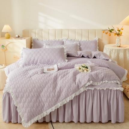 91家纺网 家纺一手货源 找家纺 （总）恋尚 2023新款玛奇朵系列蜜桃棉夹棉床笠式床裙四件套