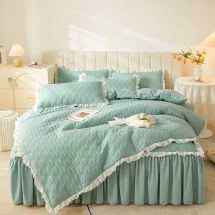 91家纺网 家纺一手货源 找家纺 （总）恋尚 2023新款玛奇朵系列蜜桃棉夹棉床笠式床裙四件套