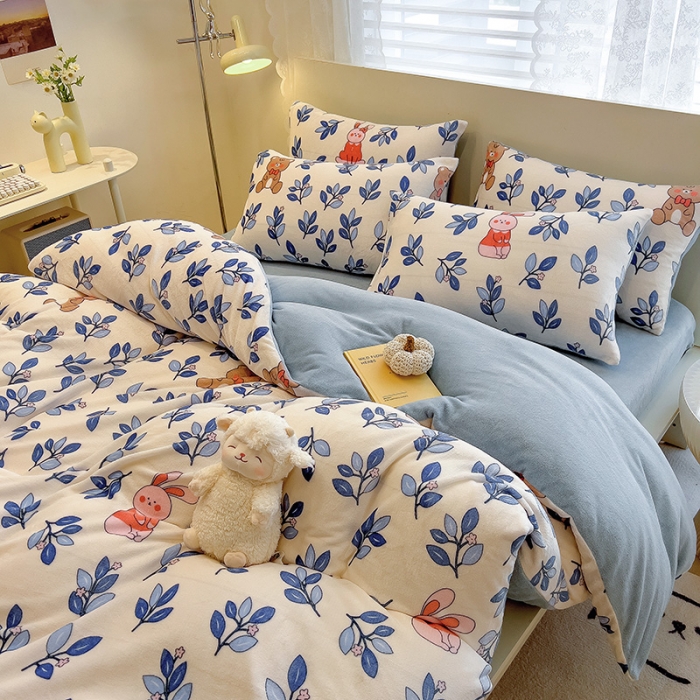 91家纺网 家纺一手货源 找家纺 芃成 2023新款双面牛奶绒印花四件套 菲菲兔