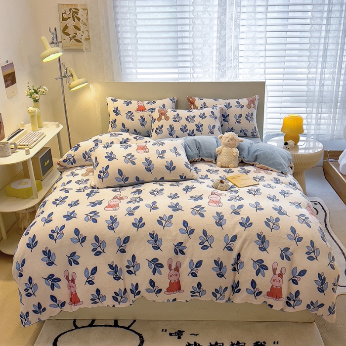 91家纺网 家纺一手货源 找家纺 芃成 2023新款双面牛奶绒印花四件套 菲菲兔