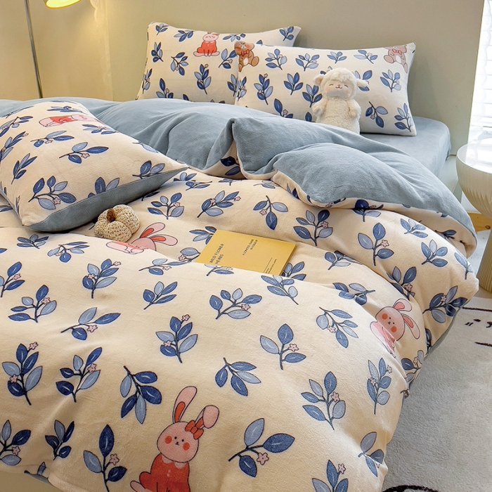 91家纺网 家纺一手货源 找家纺 芃成 2023新款双面牛奶绒印花四件套 菲菲兔