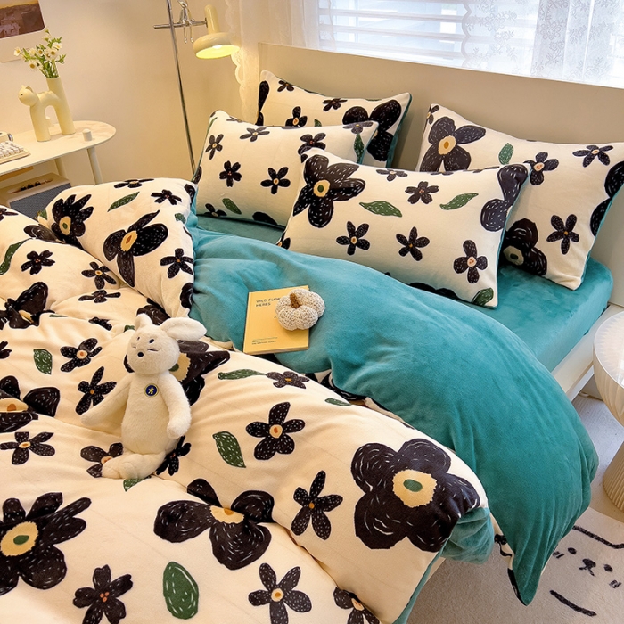 91家纺网 家纺一手货源 找家纺 芃成 2023新款双面牛奶绒印花四件套 赫本