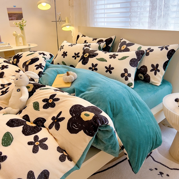 91家纺网 家纺一手货源 找家纺 芃成 2023新款双面牛奶绒印花四件套 赫本