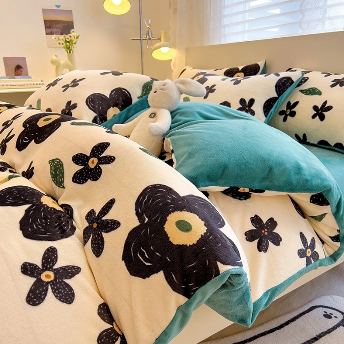 91家纺网 家纺一手货源 找家纺 芃成 2023新款双面牛奶绒印花四件套 赫本