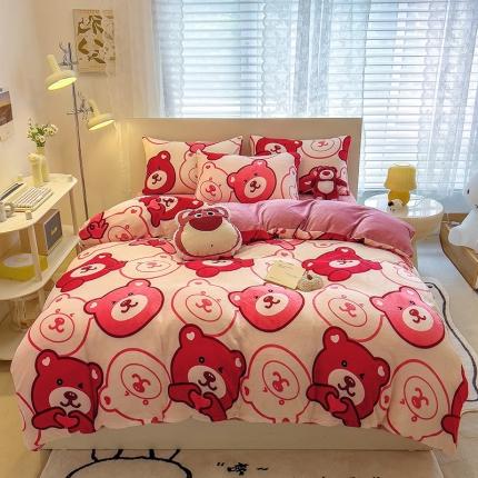 芃成 2023新款双面牛奶绒印花四件套 酷酷熊