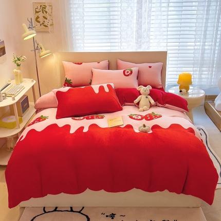 芃成 2023新款双面牛奶绒印花四件套 草莓之恋