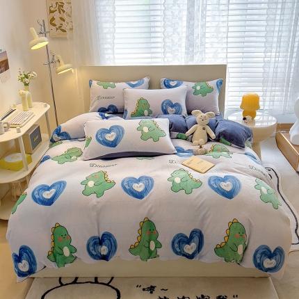 芃成 2023新款牛奶绒印花单被套 爱心恐龙
