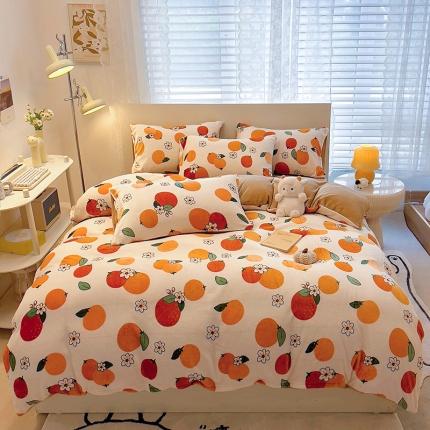 芃成 2023新款牛奶绒印花单被套 心想事橙