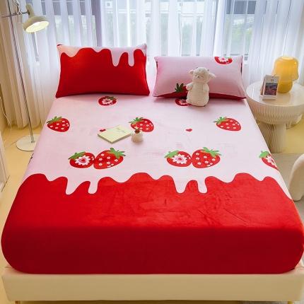 芃成家纺 2023新款牛奶绒印花床笠 草莓之恋