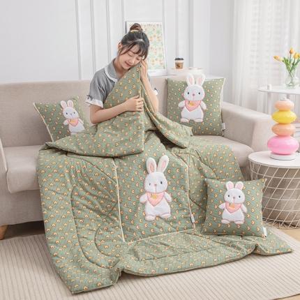 91家纺网 家纺一手货源 找家纺 翰轩家居 2023新款水洗棉麻植物精油香薰萌萌兔抱枕被 萌萌兔-心动绿