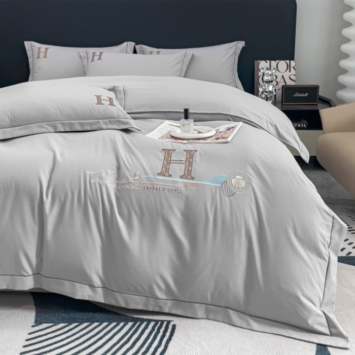 91家纺网 家纺一手货源 找家纺 金米诺 2024新款锦棉提花四件套刺绣系列-欧曼 欧曼-灰色