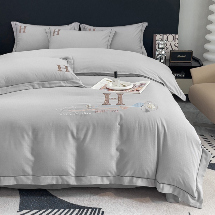 91家纺网 家纺一手货源 找家纺 金米诺 2024新款锦棉提花四件套刺绣系列-欧曼 欧曼-灰色