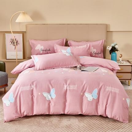 U品汇喷气AB版生态加厚长绒棉磨毛印花套件会员-5化蝶飞-豆沙