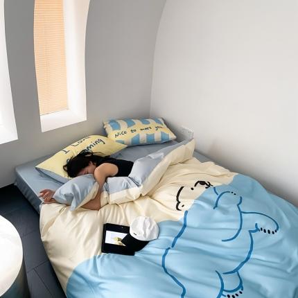 91家纺网 家纺一手货源 找家纺 桃喜 2024新款100支全棉大版卡通系列四件套 北极熊诺姆