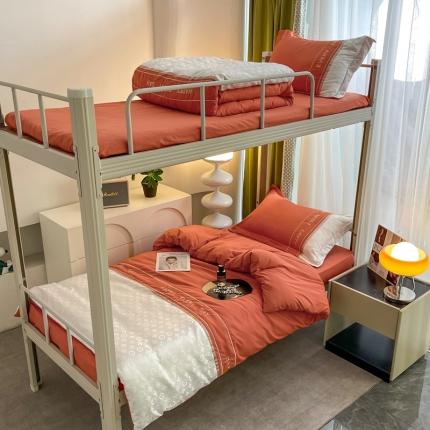 苏源 2023新款学生季上下铺三件套四季水洗棉绣花提花四件套柏林系列 柏林-爱玛橙