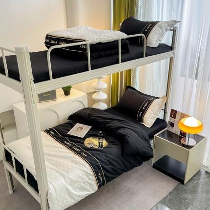 苏源 2023新款学生季上下铺三件套四季水洗棉绣花提花四件套柏林系列 柏林-耀黑