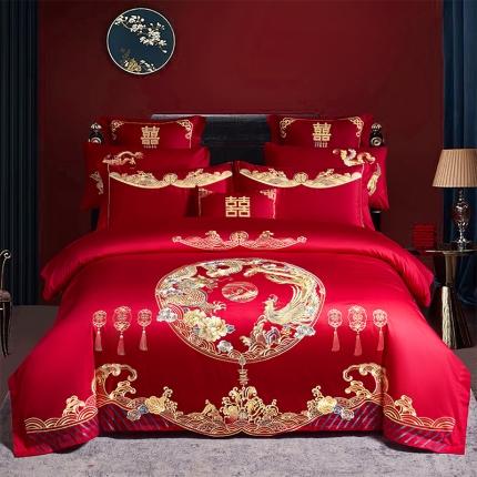 91家纺网 家纺一手货源 找家纺 （总）千禧 2023新款婚庆双面100支长绒棉婚庆绣花套件