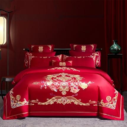 千禧 2023新款婚庆双面100支长绒棉婚庆绣花套件 盛世繁华