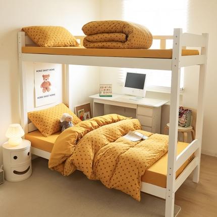 91家纺网 家纺一手货源 找家纺 寐眠 2023新款全棉针织棉学生三件套 魔方格姜黄