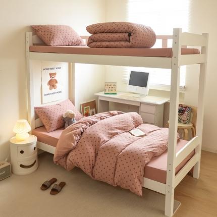 91家纺网 家纺一手货源 找家纺 寐眠 2023新款全棉针织棉学生三件套 魔方格藕粉