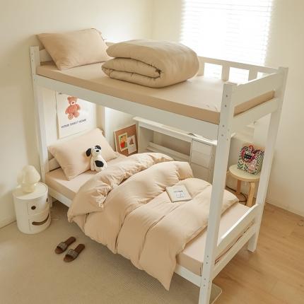 91家纺网 家纺一手货源 找家纺 寐眠 2023新款全棉针织棉学生三件套 奶茶纯色