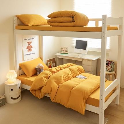 91家纺网 家纺一手货源 找家纺 寐眠 2023新款全棉针织棉学生三件套 柠檬黄纯色