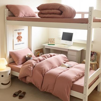 91家纺网 家纺一手货源 找家纺 寐眠 2023新款全棉针织棉学生三件套 藕粉纯色