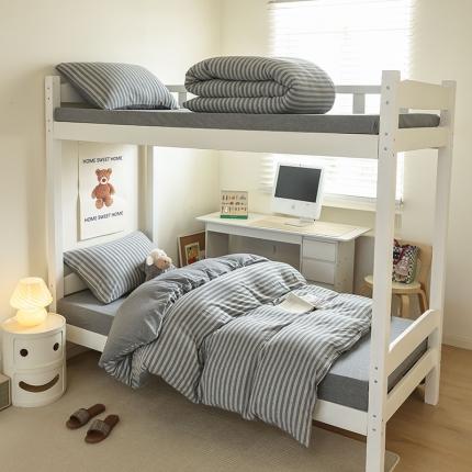 91家纺网 家纺一手货源 找家纺 寐眠 2023新款全棉针织棉学生三件套 雅灰中条