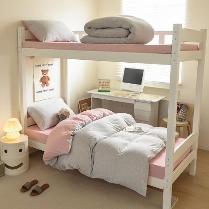 寐眠 2023新款全棉针织棉学生三件套 粉灰细条