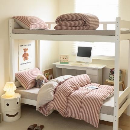 寐眠 2023新款全棉针织棉学生三件套 棕红中条