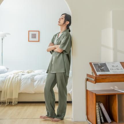 91家纺网 家纺一手货源 找家纺 都市轻奢天丝棉/天丝家居服套装可外穿韩版宽松情侣睡衣 宝石绿-天丝