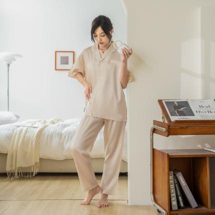 91家纺网 家纺一手货源 找家纺 都市轻奢天丝棉/天丝家居服套装可外穿韩版宽松情侣睡衣 象牙白--天丝