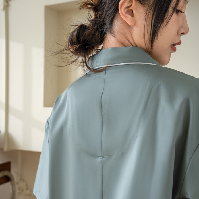 91家纺网 家纺一手货源 找家纺 都市轻奢天丝棉/天丝家居服套装可外穿韩版宽松情侣睡衣 秋波蓝-天丝棉