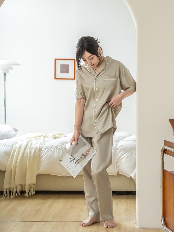 91家纺网 家纺一手货源 找家纺 都市轻奢天丝棉/天丝家居服套装可外穿韩版宽松情侣睡衣 香槟金-天丝棉