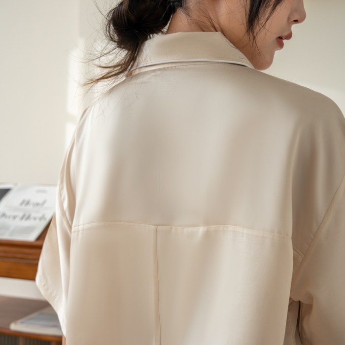 91家纺网 家纺一手货源 找家纺 都市轻奢天丝棉/天丝家居服套装可外穿韩版宽松情侣睡衣 象牙白--天丝