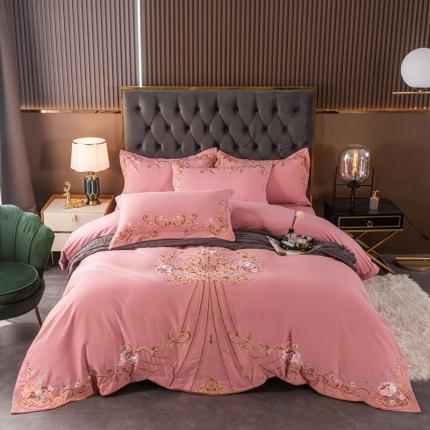 91家纺网 家纺一手货源 找家纺 （总）天一阁 2025新款100支锦棉长绒棉加厚磨毛刺绣四件套 丽娜-大红