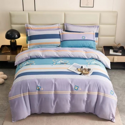 91家纺网 家纺一手货源 找家纺 喷气AB版生态加厚长绒棉纯棉全棉磨毛印花四件套三件套直播