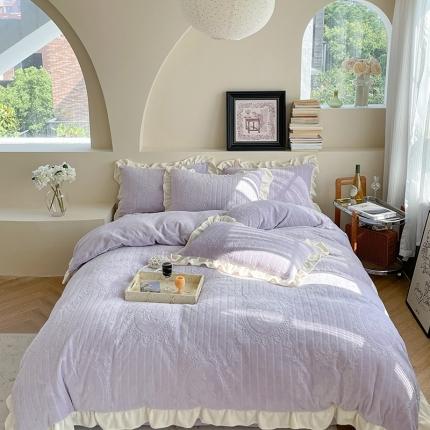 91家纺网 家纺一手货源 找家纺 （总）萝莉家纺 2023新款公主风加厚牛奶绒立体压花四件套