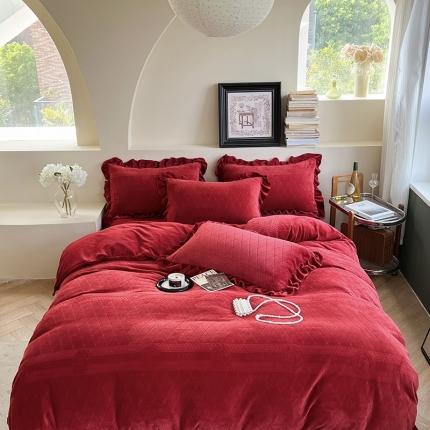 91家纺网 家纺一手货源 找家纺 （总）萝莉家纺 2023新款公主风加厚牛奶绒立体压花四件套