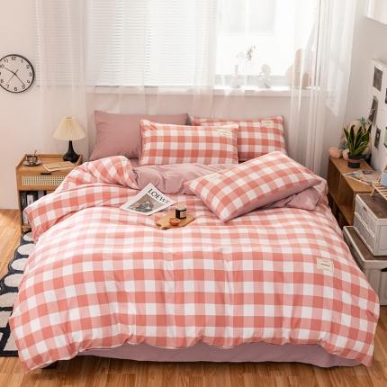 91家纺网 家纺一手货源 找家纺 芷凡 2023新款条纹色织水洗棉四件套 晨晓-豆沙